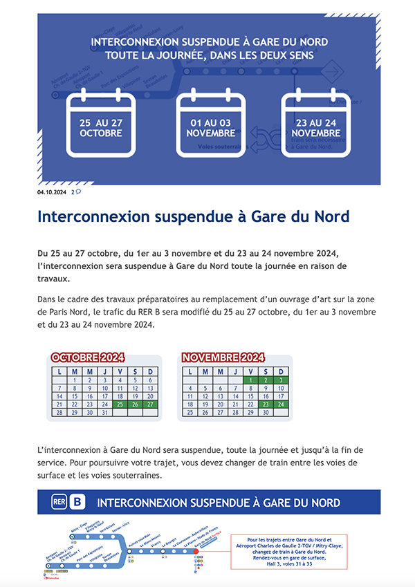 Interconnexion suspendue Gare du Nord